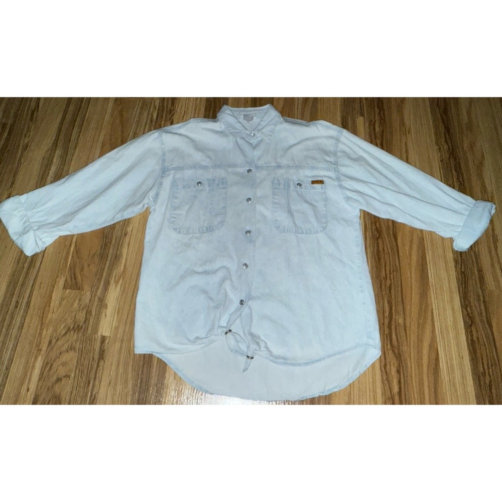 Vintage 90s Jordache Shirt Women's Medium Denim Metal Buttons Tie